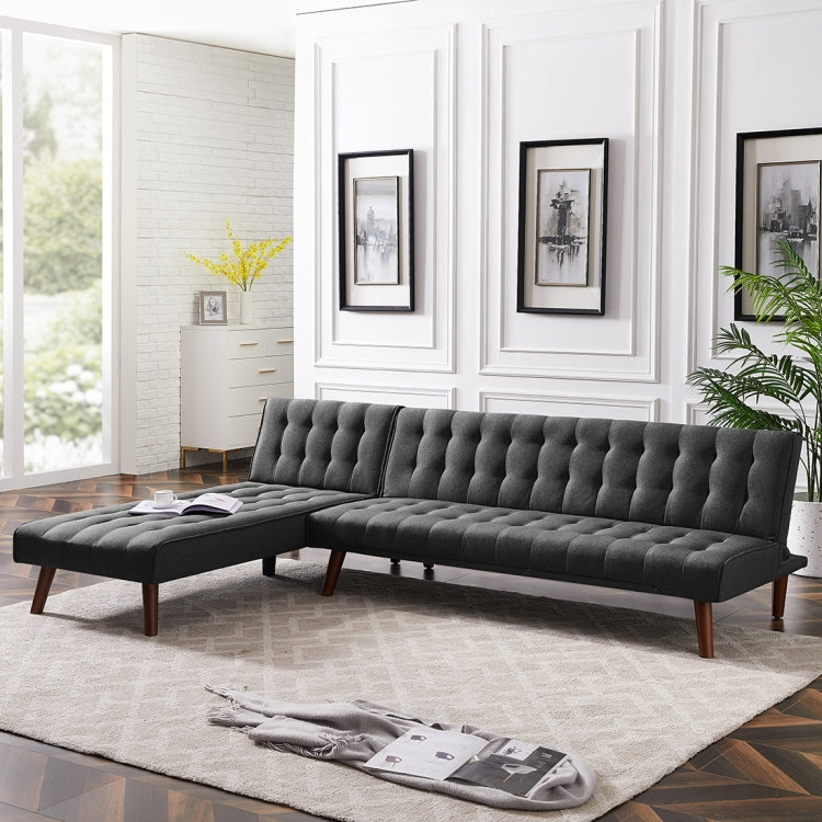 [US Warehouse] Multi-functional Convertible Sectional Sofa Bed with Wood Legs