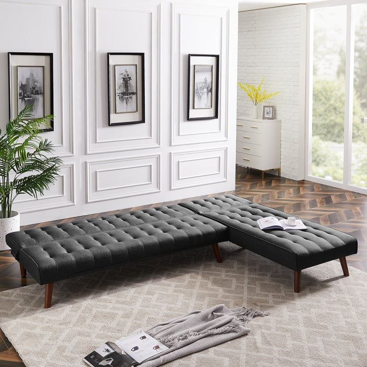 [US Warehouse] Multi-functional Convertible Sectional Sofa Bed with Wood Legs