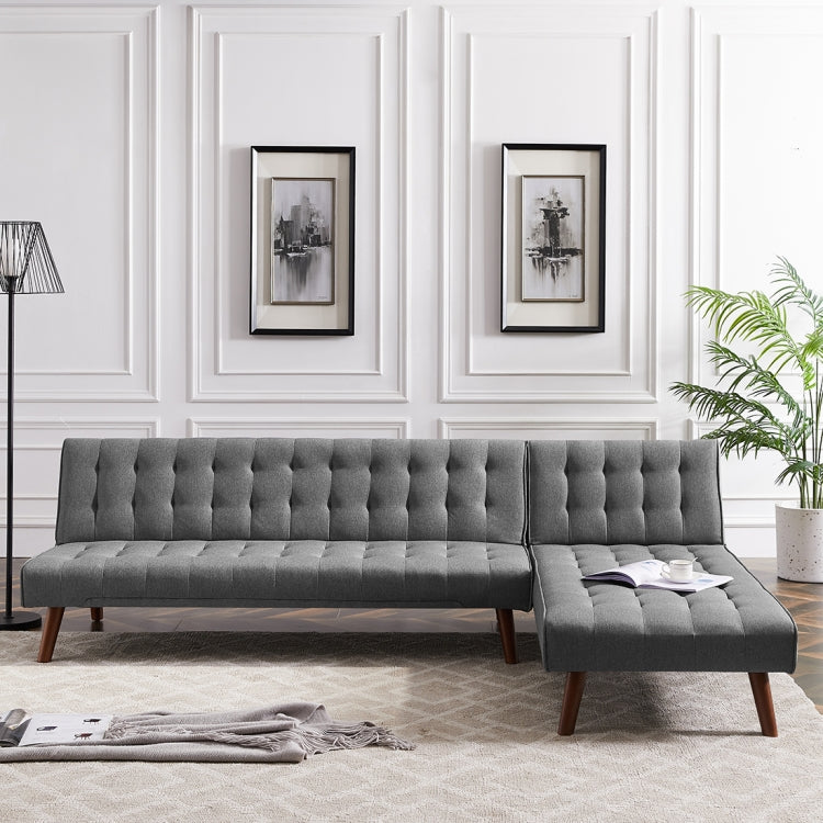 [US Warehouse] Multi-functional Convertible Sectional Sofa Bed with Wood Legs