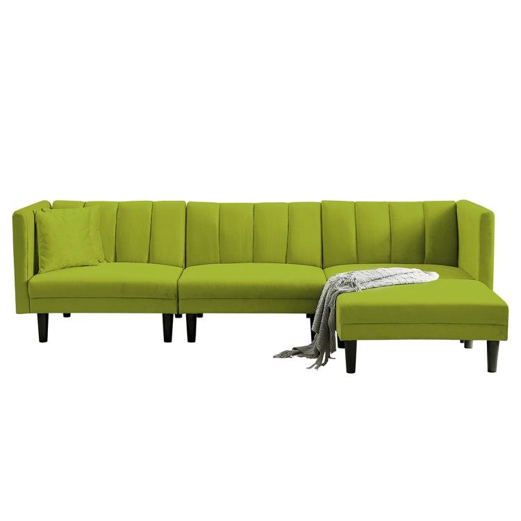 [US Warehouse] Multifunctional Convertible Combination Velvet Sofa with Detachable Armrests with 2 Pillows(Light Green)