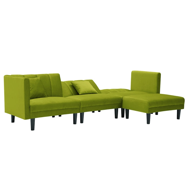 [US Warehouse] Multifunctional Convertible Combination Velvet Sofa with Detachable Armrests with 2 Pillows(Light Green)