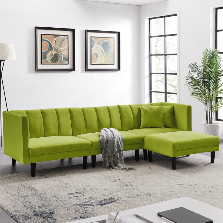 [US Warehouse] Multifunctional Convertible Combination Velvet Sofa with Detachable Armrests with 2 Pillows(Light Green)