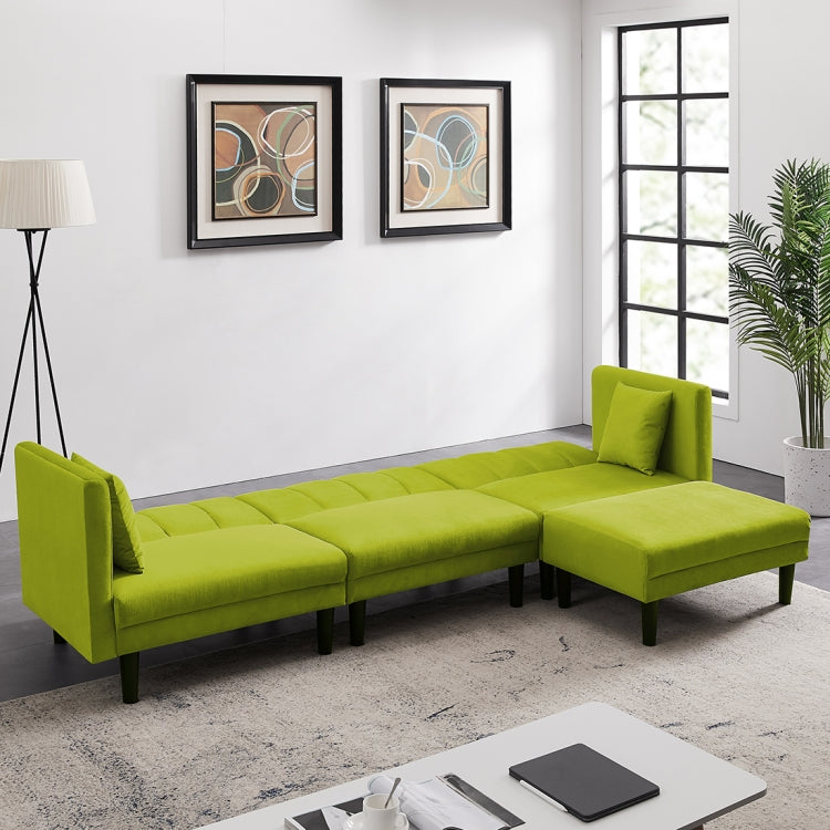 [US Warehouse] Multifunctional Convertible Combination Velvet Sofa with Detachable Armrests with 2 Pillows(Light Green)