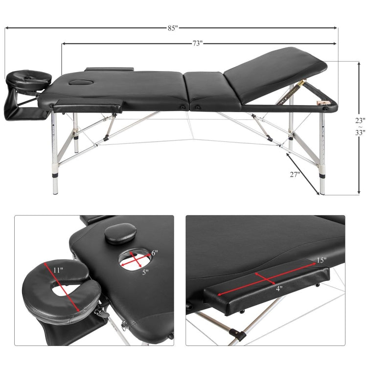[US Warehouse] Lightweight Portable Massage Bed Foldable Spa Table with Aluminum Frame & Carry Case (Black)