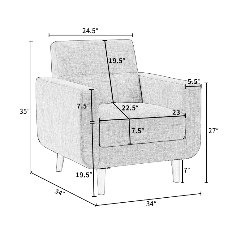 [US Warehouse] Modern Fabric Accent Arm Lounge Chairs for Living Room (Blue)