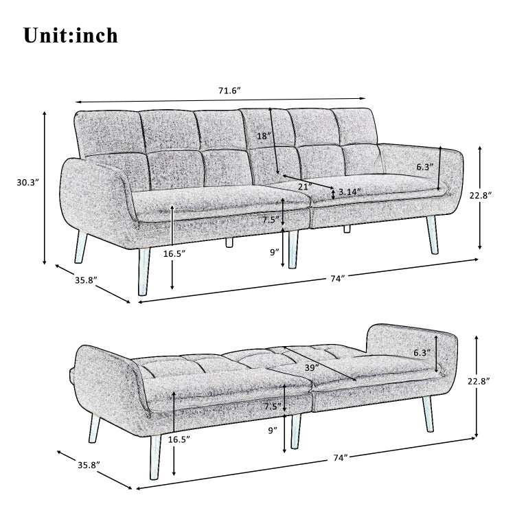 [US Warehouse] Indoor Decoration Fabric Living Room Sofa Bed (Green)