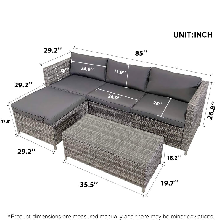 [US Warehouse] 5 in 1 Outdoor Terrace PE Wicker Furniture