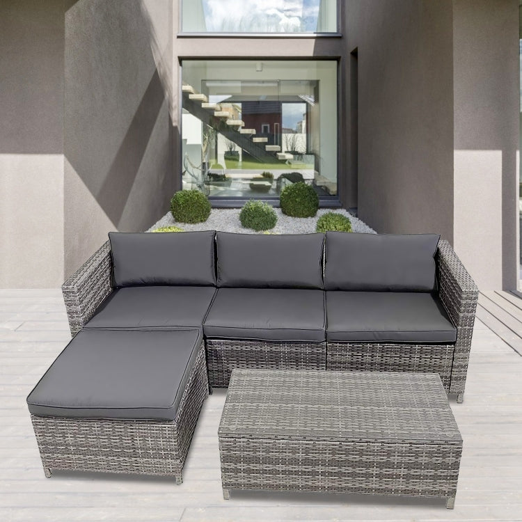 [US Warehouse] 5 in 1 Outdoor Terrace PE Wicker Furniture