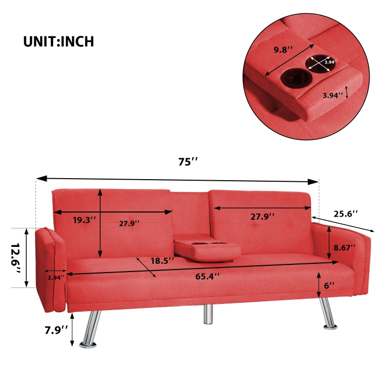 [US Warehouse] Multifunctional Solid Wood Frame Cushioned Modern Simple Sofa(Red)