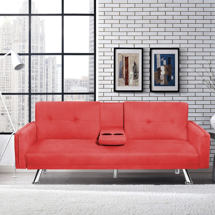 [US Warehouse] Multifunctional Solid Wood Frame Cushioned Modern Simple Sofa(Red)