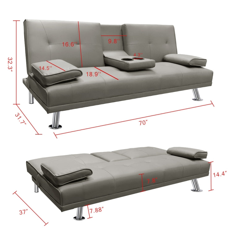 [US Warehouse] Multifunctional Solid Wood Frame Cushioned PU Modern Simple Sofa