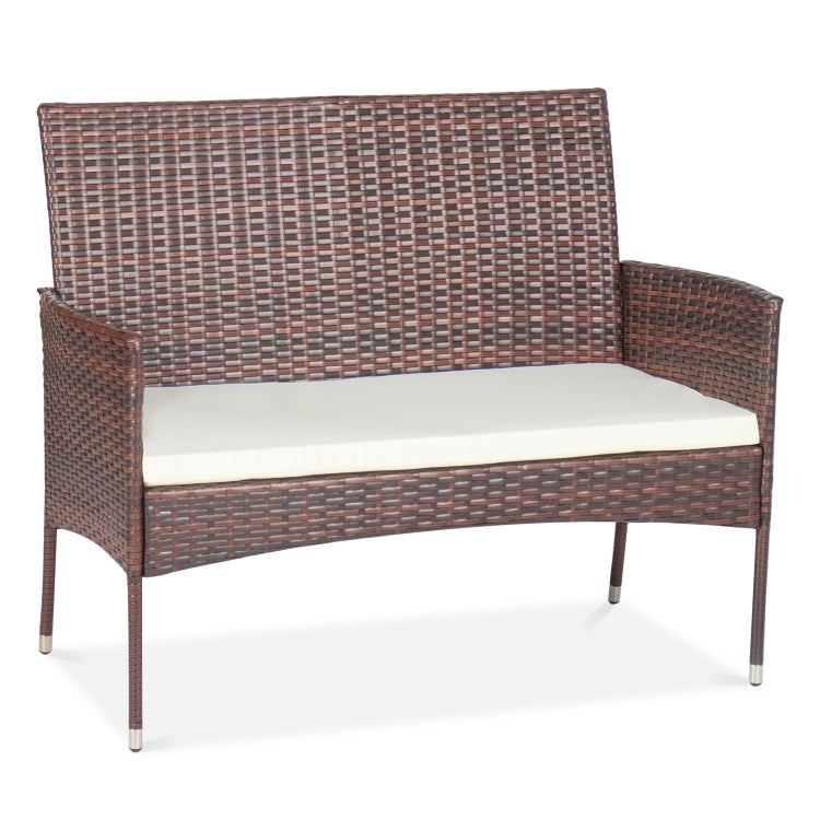 [US Warehouse] 4 in 1 Outdoor Sectional Cushioned Seat Rattan Patio Furniture Wicker Conversation Garden Lawn Sofa Set