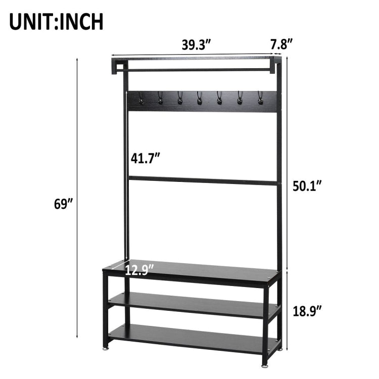 [US Warehouse] Multi-function Coat Rack Shoe Bench, Size: 100 x 33 x 176cm