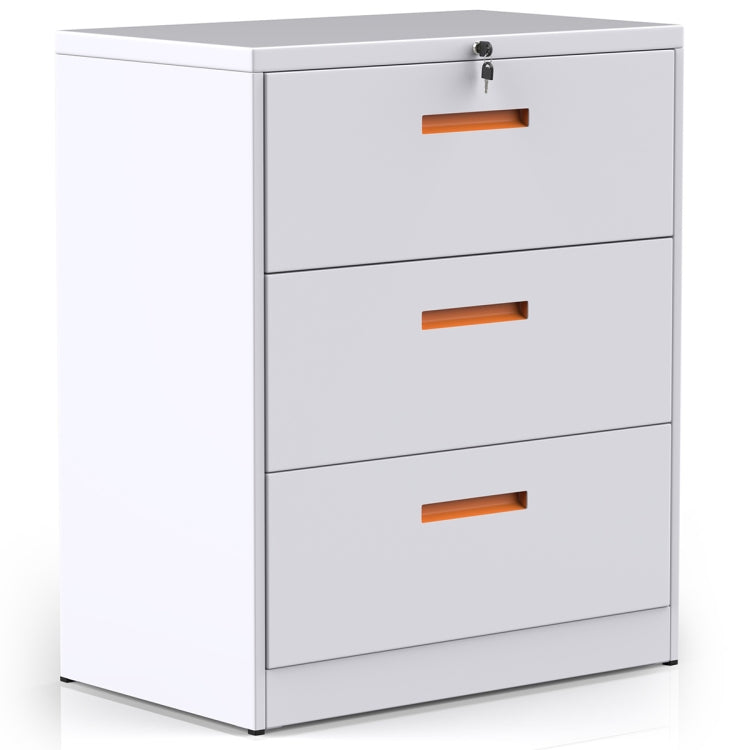 [US Warehouse] Metal Lateral File Cabinet with Lock & 3-Drawers, Size: 90 x 45 x 102cm(White+Orange)