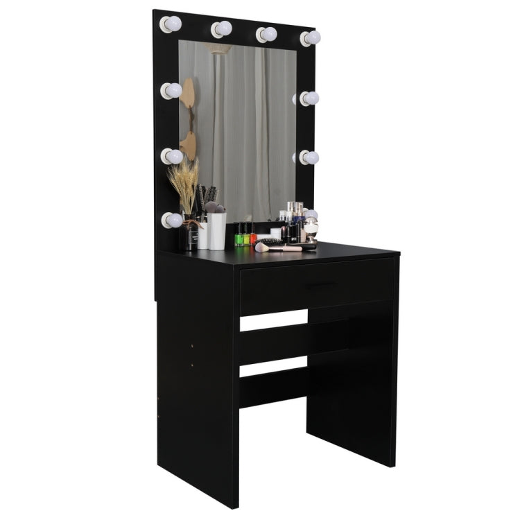 [US Warehouse] Single Drawer Dressing Table with Big Square Mirror & Light Bulb, Size: 62.8x27.56x16.69 inch