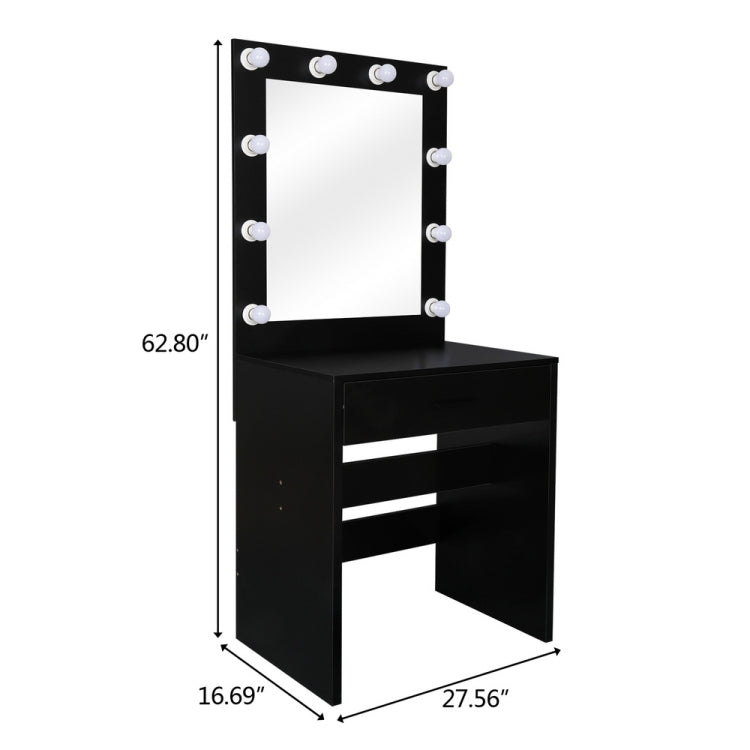 [US Warehouse] Single Drawer Dressing Table with Big Square Mirror & Light Bulb, Size: 62.8x27.56x16.69 inch