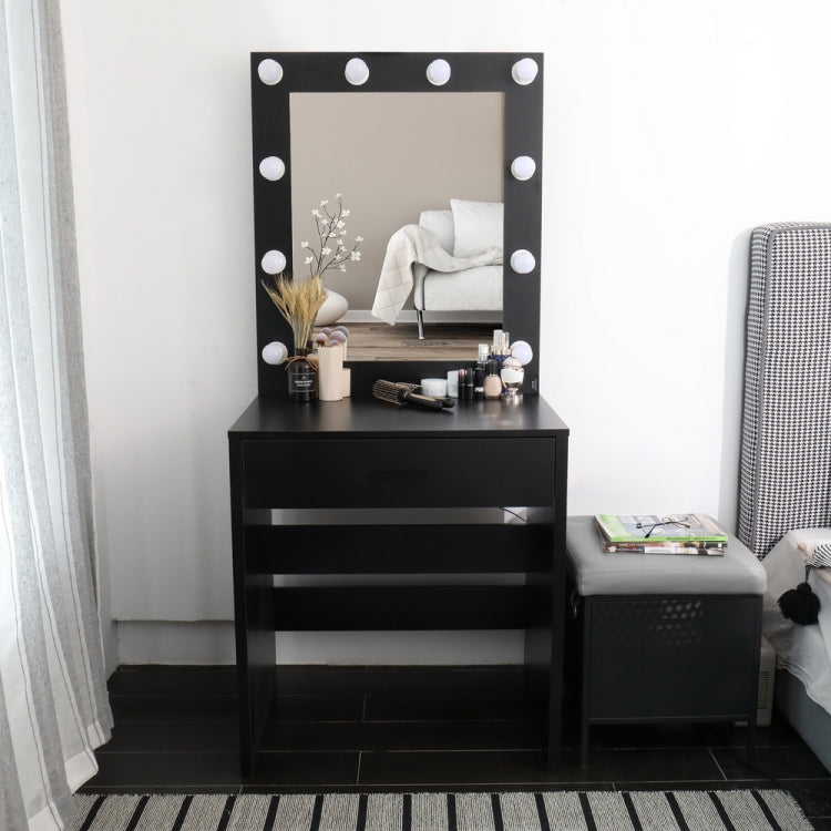 [US Warehouse] Single Drawer Dressing Table with Big Square Mirror & Light Bulb, Size: 62.8x27.56x16.69 inch