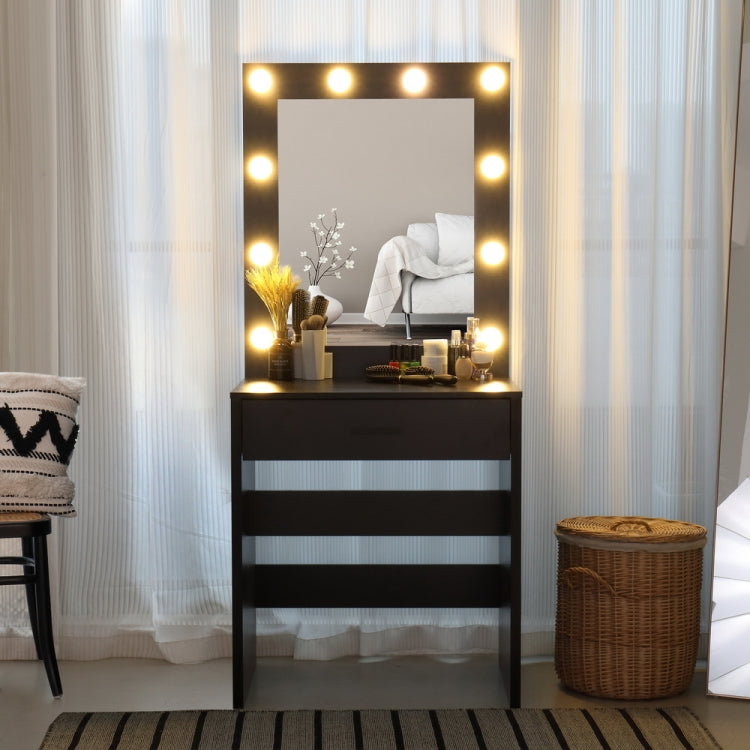 [US Warehouse] Single Drawer Dressing Table with Big Square Mirror & Light Bulb, Size: 62.8x27.56x16.69 inch