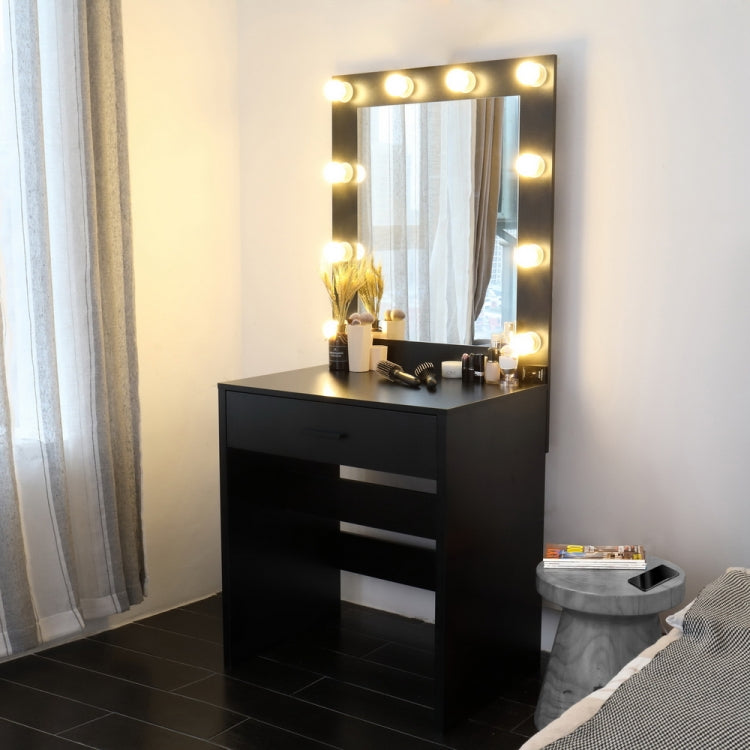 [US Warehouse] Single Drawer Dressing Table with Big Square Mirror & Light Bulb, Size: 62.8x27.56x16.69 inch