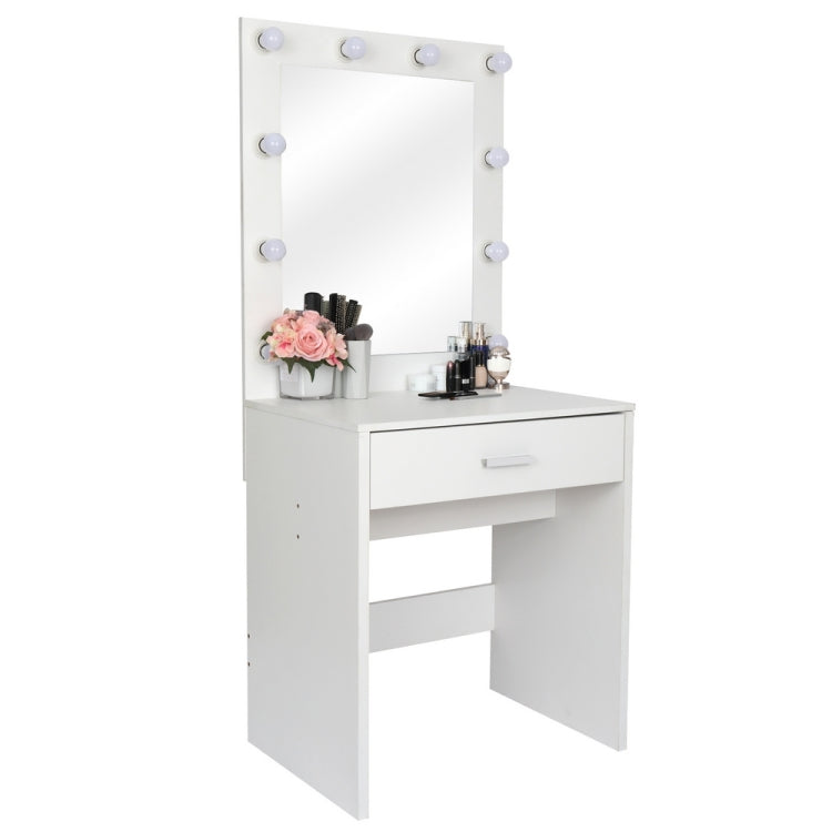 [US Warehouse] Single Drawer Dressing Table with Big Square Mirror & Light Bulb, Size: 62.8x27.56x16.69 inch