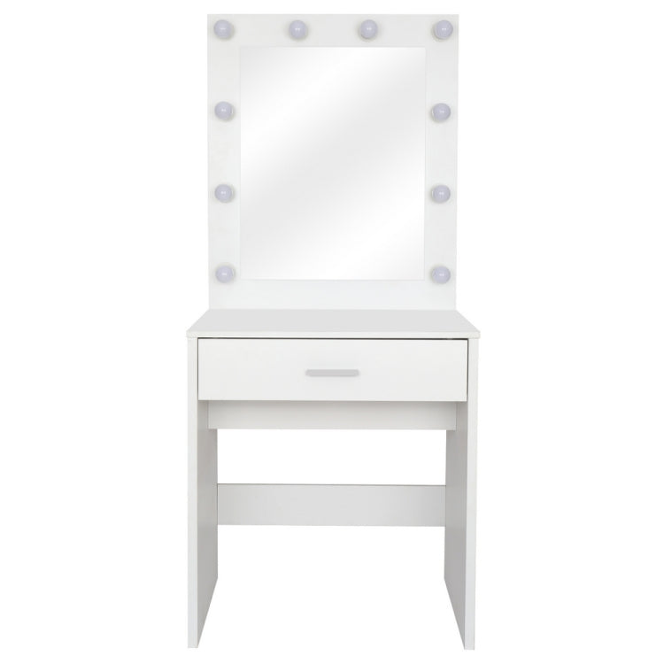 [US Warehouse] Single Drawer Dressing Table with Big Square Mirror & Light Bulb, Size: 62.8x27.56x16.69 inch