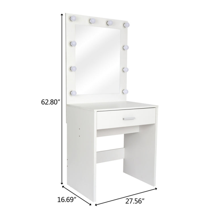 [US Warehouse] Single Drawer Dressing Table with Big Square Mirror & Light Bulb, Size: 62.8x27.56x16.69 inch