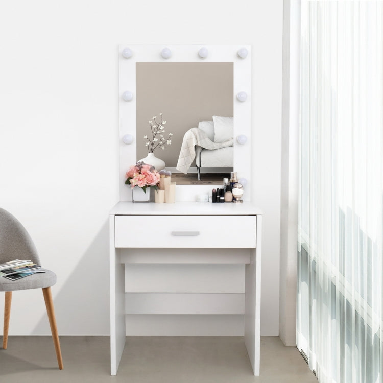 [US Warehouse] Single Drawer Dressing Table with Big Square Mirror & Light Bulb, Size: 62.8x27.56x16.69 inch