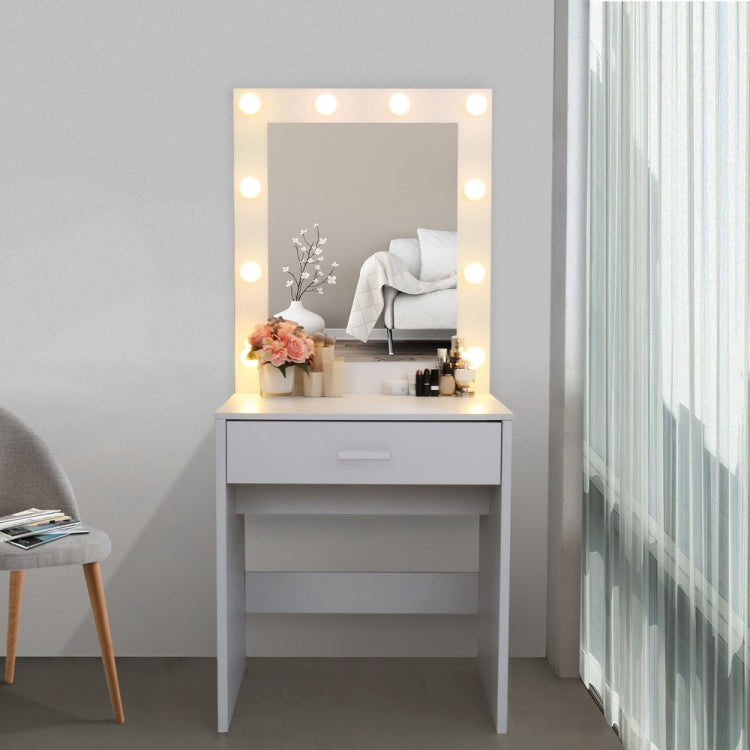 [US Warehouse] Single Drawer Dressing Table with Big Square Mirror & Light Bulb, Size: 62.8x27.56x16.69 inch