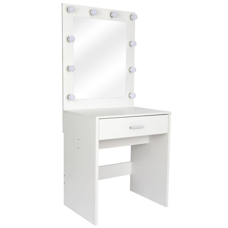 [US Warehouse] Single Drawer Dressing Table with Big Square Mirror & Light Bulb, Size: 62.8x27.56x16.69 inch