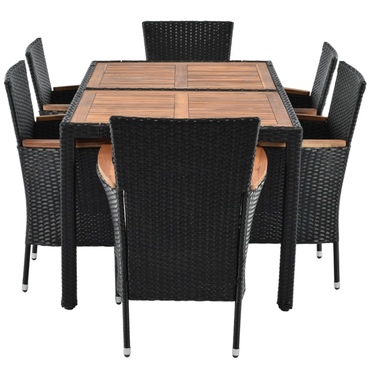 [US Warehouse] 7 in 1 PE Rattan Outdoor Patio Dining Set with Armrest & Cushions