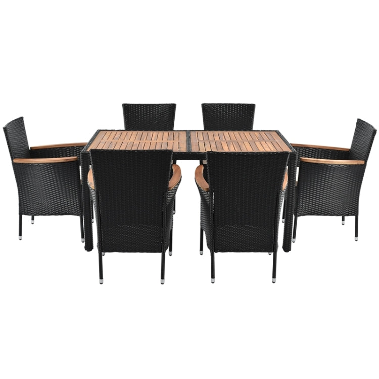 [US Warehouse] 7 in 1 PE Rattan Outdoor Patio Dining Set with Armrest & Cushions