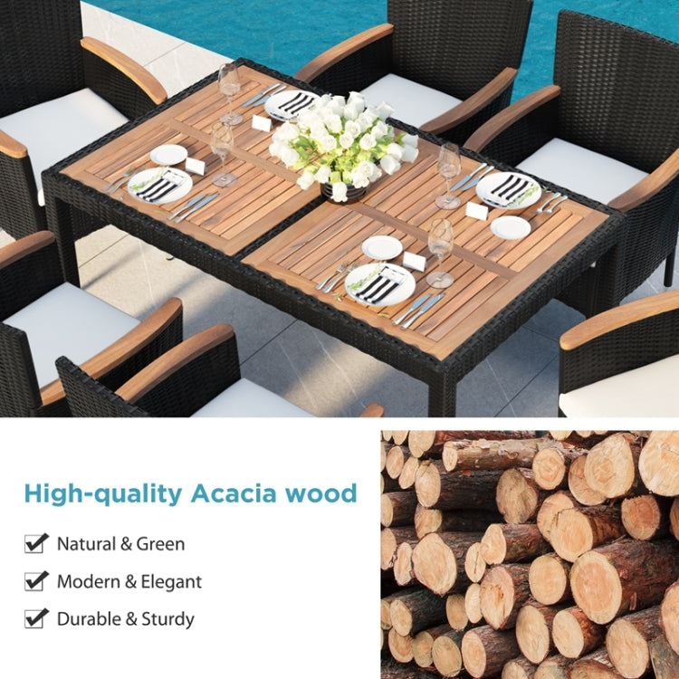 [US Warehouse] 7 in 1 PE Rattan Outdoor Patio Dining Set with Armrest & Cushions