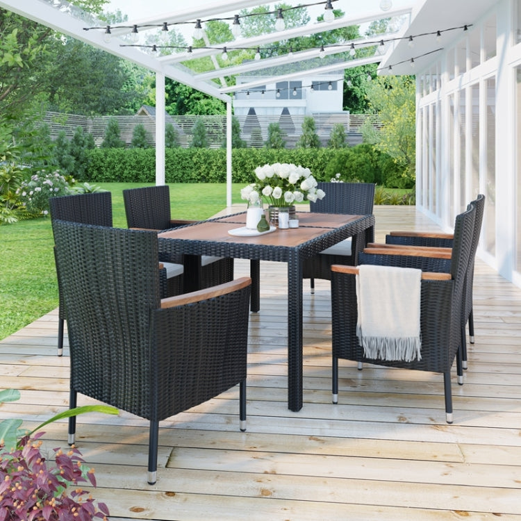 [US Warehouse] 7 in 1 PE Rattan Outdoor Patio Dining Set with Armrest & Cushions