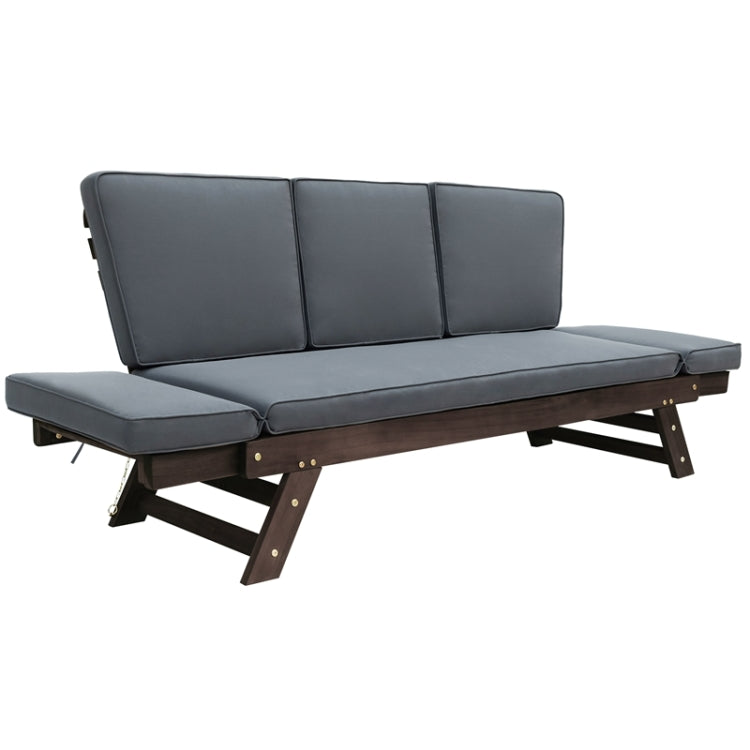 [US Warehouse] Outdoor Adjustable Patio Wooden Daybed Sofa Chaise Lounge with Cushions, Size: 78.4x20.8x30 inch