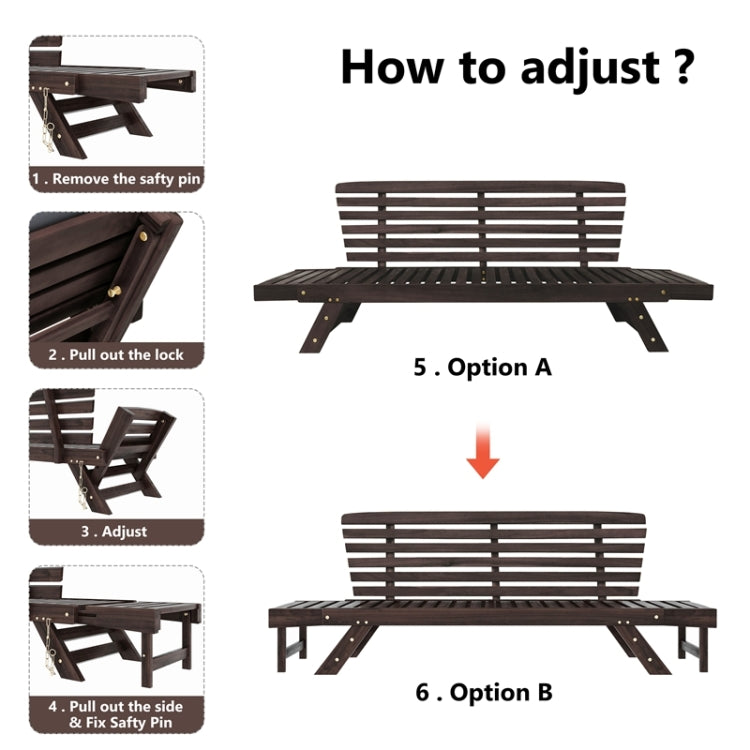 [US Warehouse] Outdoor Adjustable Patio Wooden Daybed Sofa Chaise Lounge with Cushions, Size: 78.4x20.8x30 inch