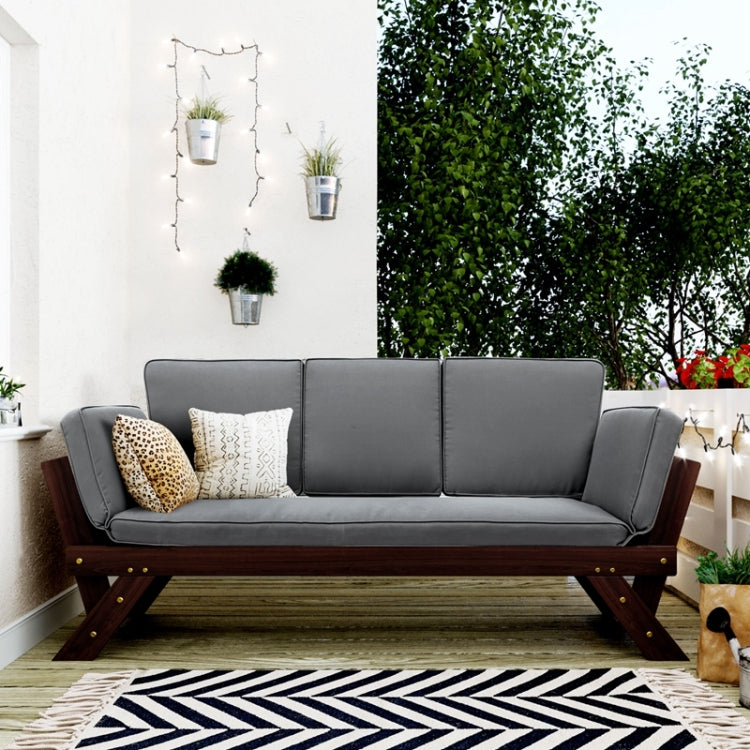 [US Warehouse] Outdoor Adjustable Patio Wooden Daybed Sofa Chaise Lounge with Cushions, Size: 78.4x20.8x30 inch