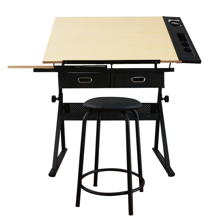 [US Warehouse] Height Adjustable Drawing Table with Storage Drawers & Stool