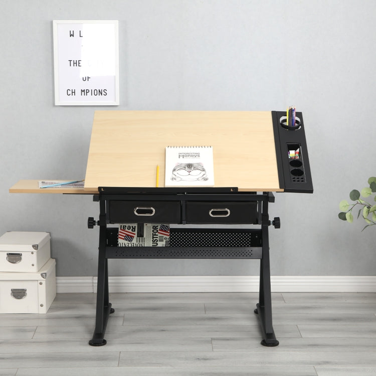 [US Warehouse] Height Adjustable Drawing Table with Storage Drawers & Stool