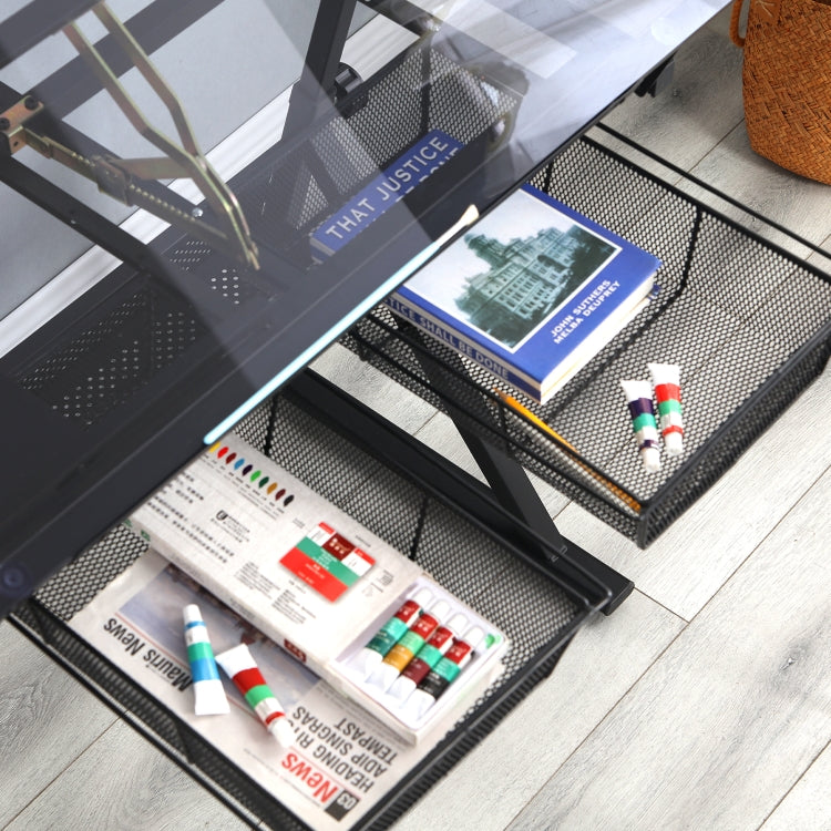 [US Warehouse] Height Adjustable Glass Top Drafting Table with Storage Drawer & Chairs