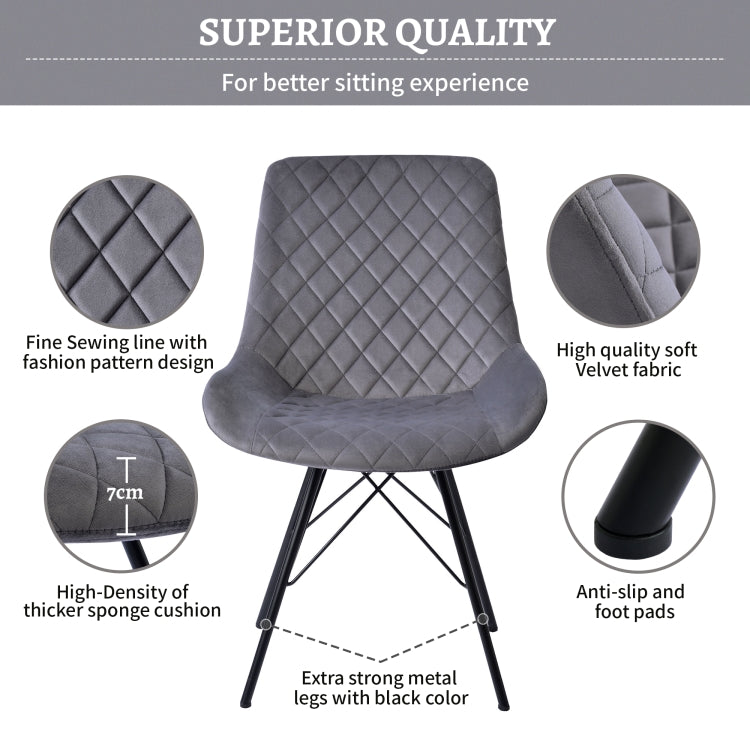[UK Warehouse] 2 PCS Velvet Dining Chair Bedroom Chairs with High Backrest & Steel Legs