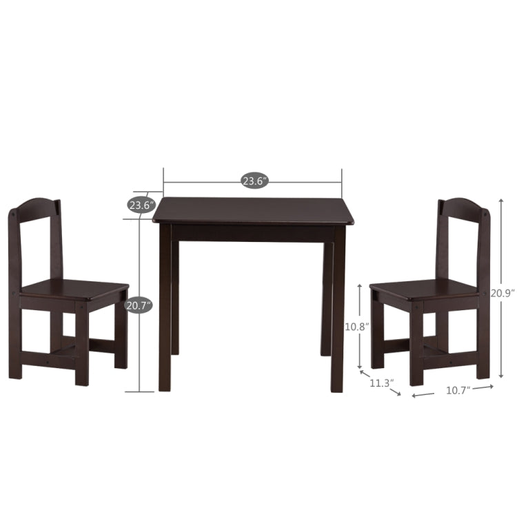 [US Warehouse] 3 in 1 Children Solid Wood Table + 2 Chairs Set, Table Size: 60 x 60 x 52cm, Chair Size: 53 x 29 x 27cm