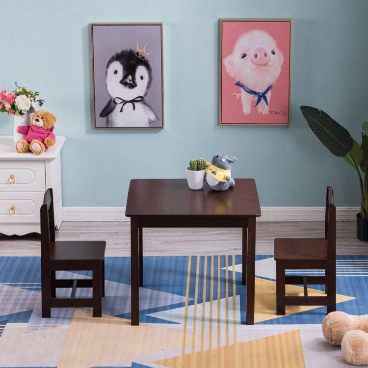 [US Warehouse] 3 in 1 Children Solid Wood Table + 2 Chairs Set, Table Size: 60 x 60 x 52cm, Chair Size: 53 x 29 x 27cm