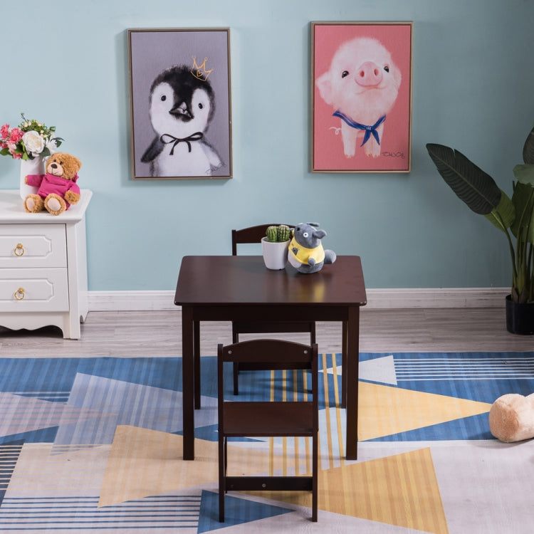 [US Warehouse] 3 in 1 Children Solid Wood Table + 2 Chairs Set, Table Size: 60 x 60 x 52cm, Chair Size: 53 x 29 x 27cm