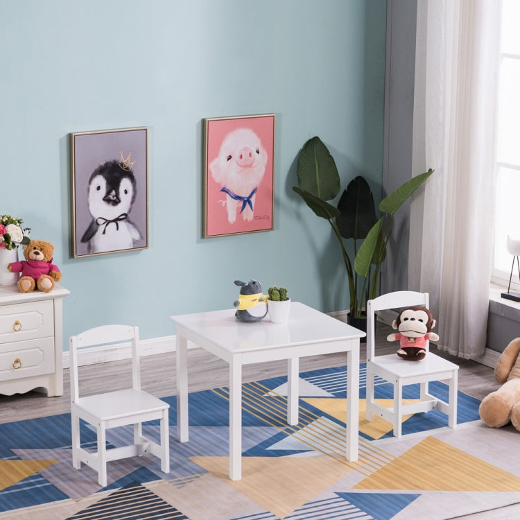 [US Warehouse] 3 in 1 Children Solid Wood Table + 2 Chairs Set, Table Size: 60 x 60 x 52cm, Chair Size: 53 x 29 x 27cm
