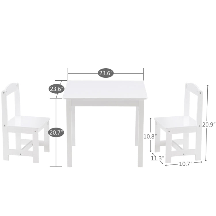 [US Warehouse] 3 in 1 Children Solid Wood Table + 2 Chairs Set, Table Size: 60 x 60 x 52cm, Chair Size: 53 x 29 x 27cm