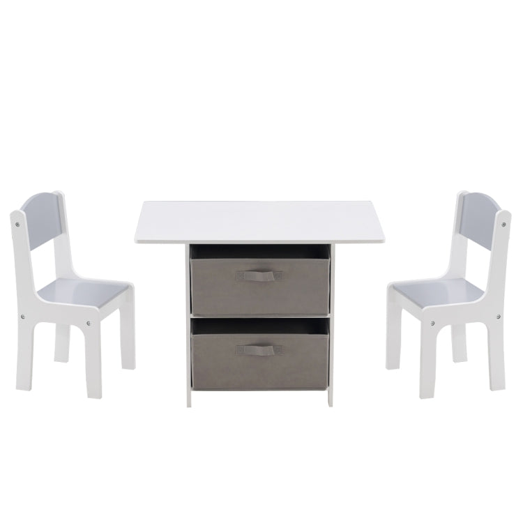 [US Warehouse] 3 in 1 Children Solid Wood Table with Drawers + 2 Chairs Set, Table Size:71 x 49.5 x 48cm, Chair Size: 55 x 29 x 27cm