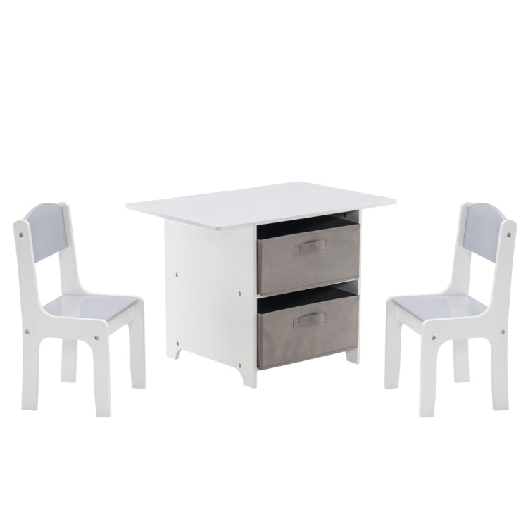 [US Warehouse] 3 in 1 Children Solid Wood Table with Drawers + 2 Chairs Set, Table Size:71 x 49.5 x 48cm, Chair Size: 55 x 29 x 27cm