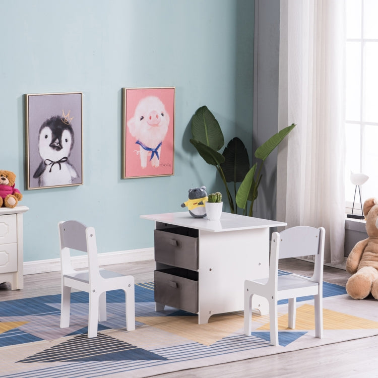 [US Warehouse] 3 in 1 Children Solid Wood Table with Drawers + 2 Chairs Set, Table Size:71 x 49.5 x 48cm, Chair Size: 55 x 29 x 27cm