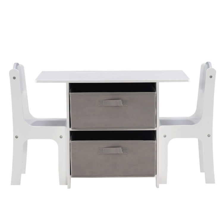 [US Warehouse] 3 in 1 Children Solid Wood Table with Drawers + 2 Chairs Set, Table Size:71 x 49.5 x 48cm, Chair Size: 55 x 29 x 27cm