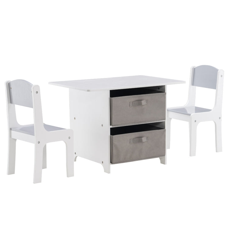 [US Warehouse] 3 in 1 Children Solid Wood Table with Drawers + 2 Chairs Set, Table Size:71 x 49.5 x 48cm, Chair Size: 55 x 29 x 27cm